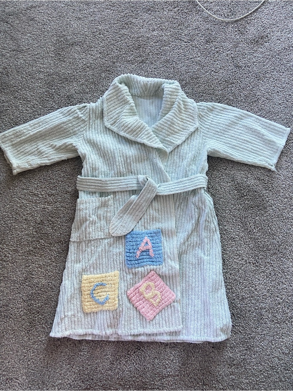 Kids Cream Terry Robe with Pastel Block Appliques